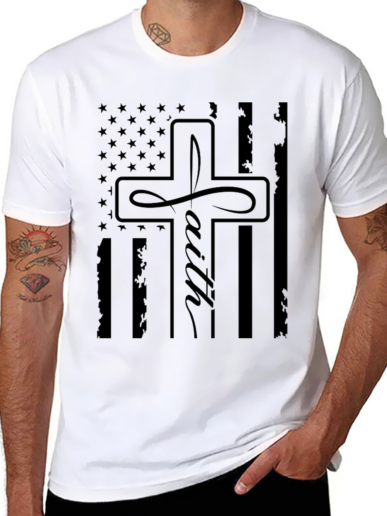 Faith Cross American Flag Graphic T-Shirt