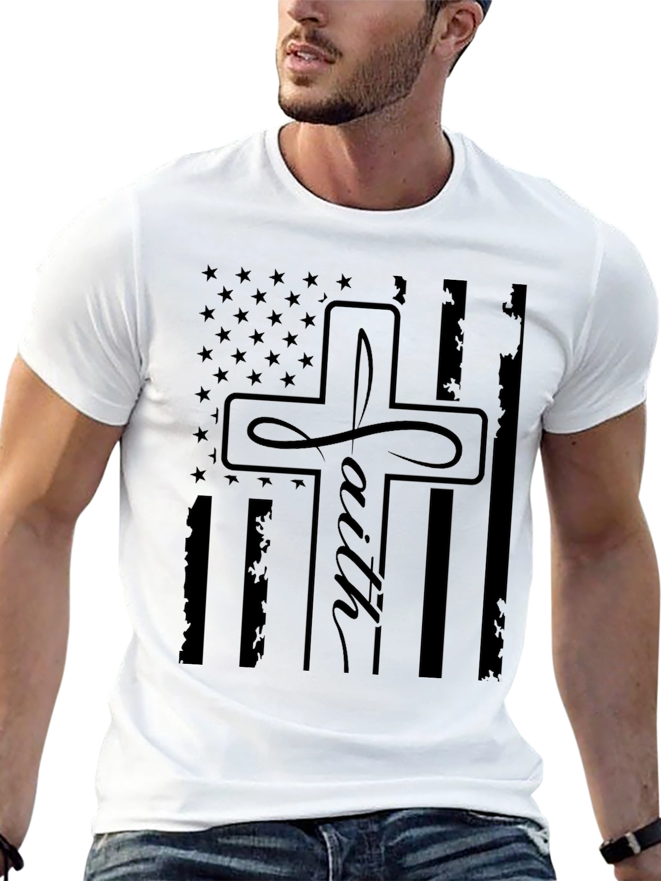 Faith Cross American Flag Graphic T-Shirt