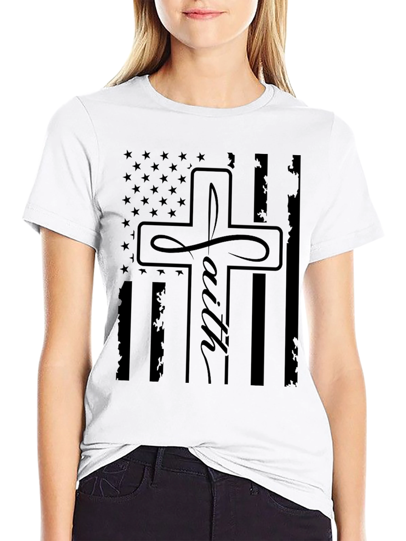 Faith Cross American Flag Graphic T-Shirt