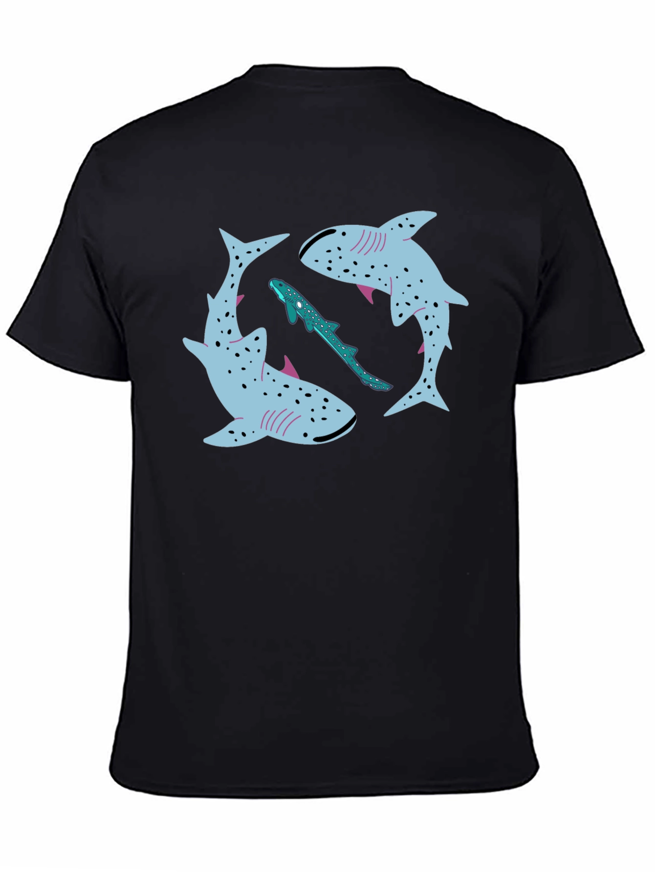 Cool Shark Pattern Black T-Shirt