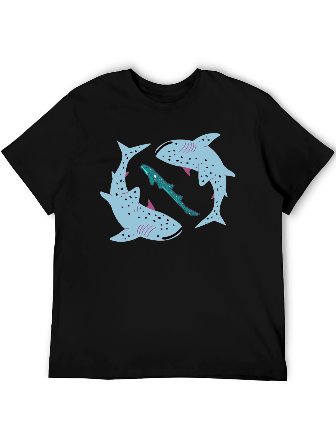 Cool Shark Pattern Black T-Shirt