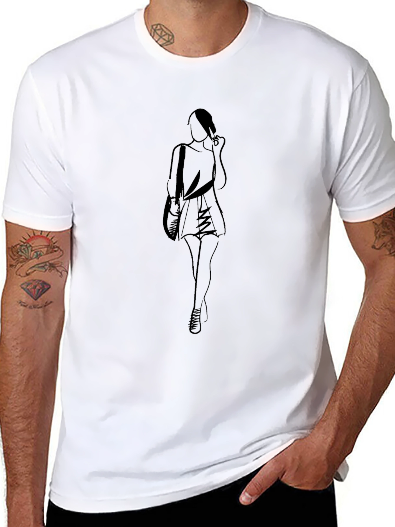 Modern Black T-Shirt with Fashion Silhouette Graphic