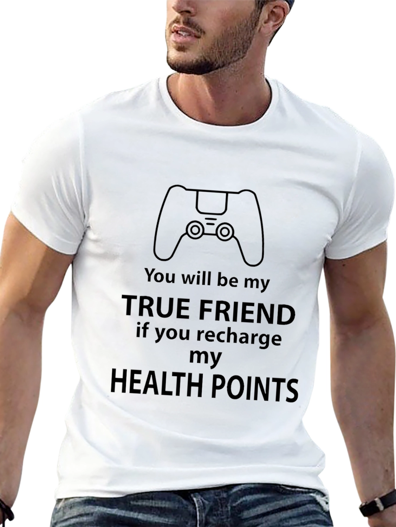 Gamer True Friend Recharge Health Points Black T-Shirt