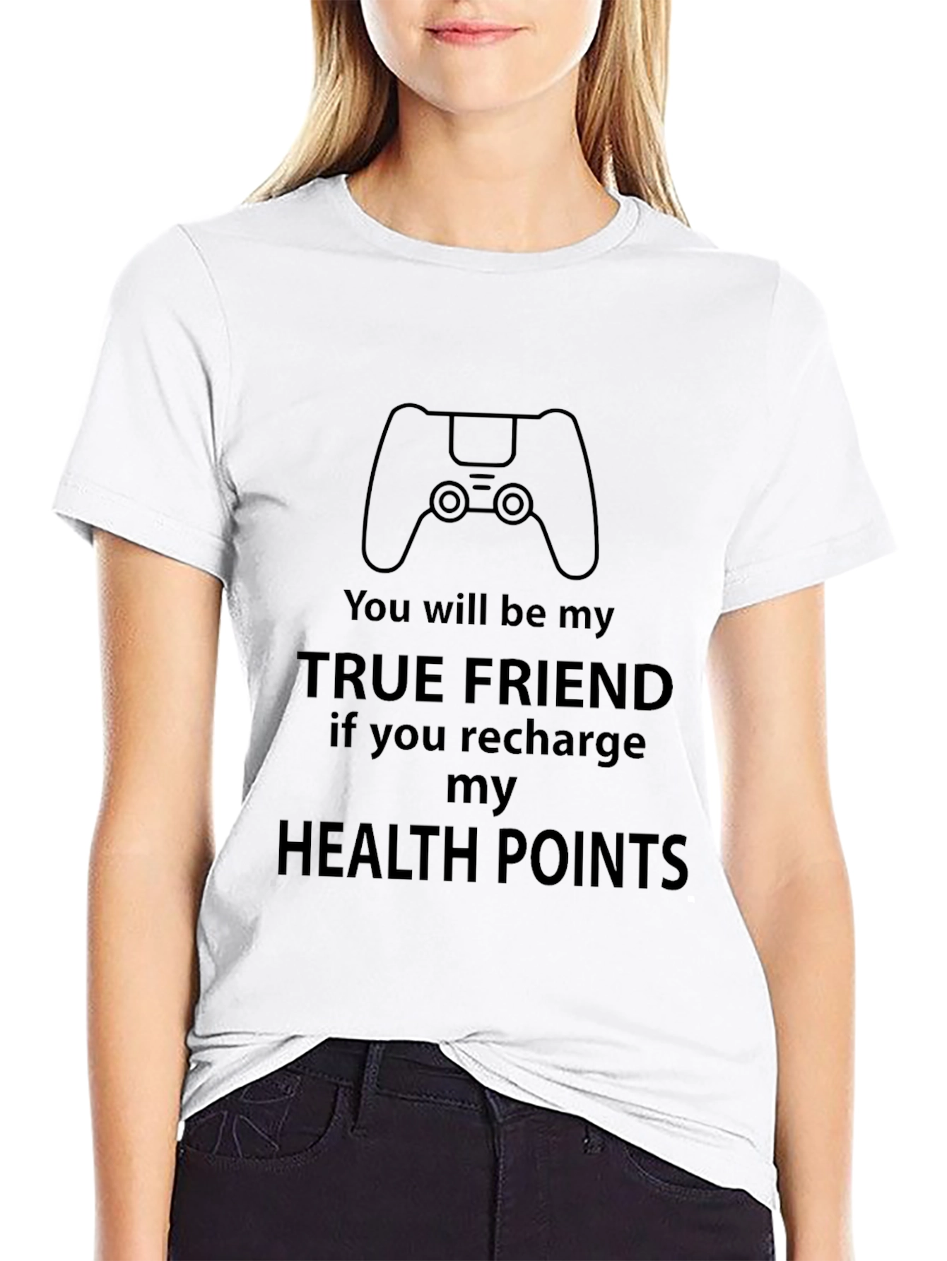 Gamer True Friend Recharge Health Points Black T-Shirt
