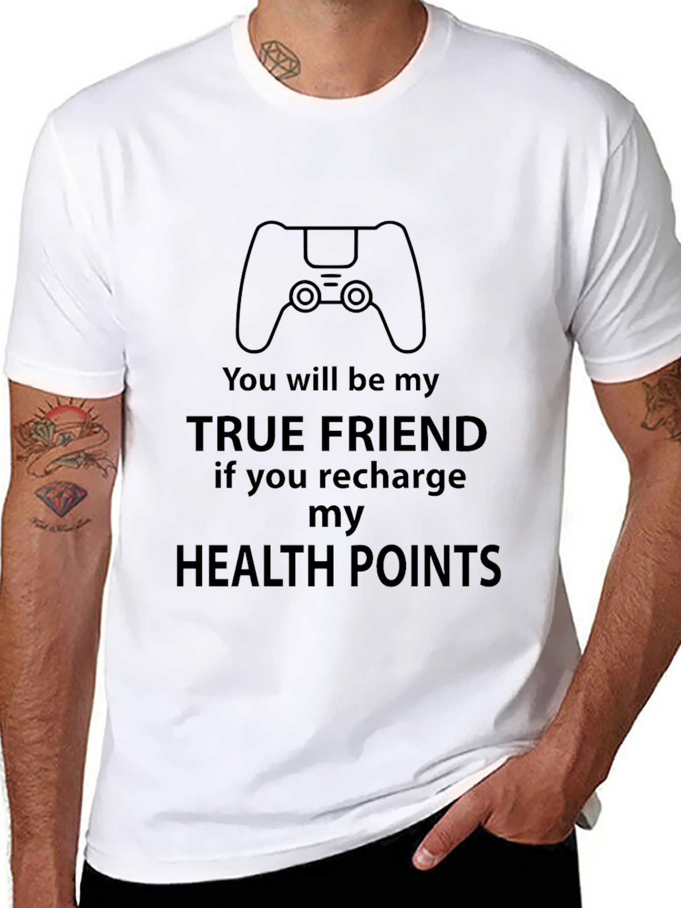 Gamer True Friend Recharge Health Points Black T-Shirt