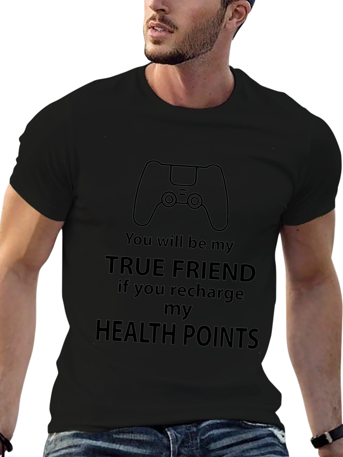 Gamer True Friend Recharge Health Points Black T-Shirt
