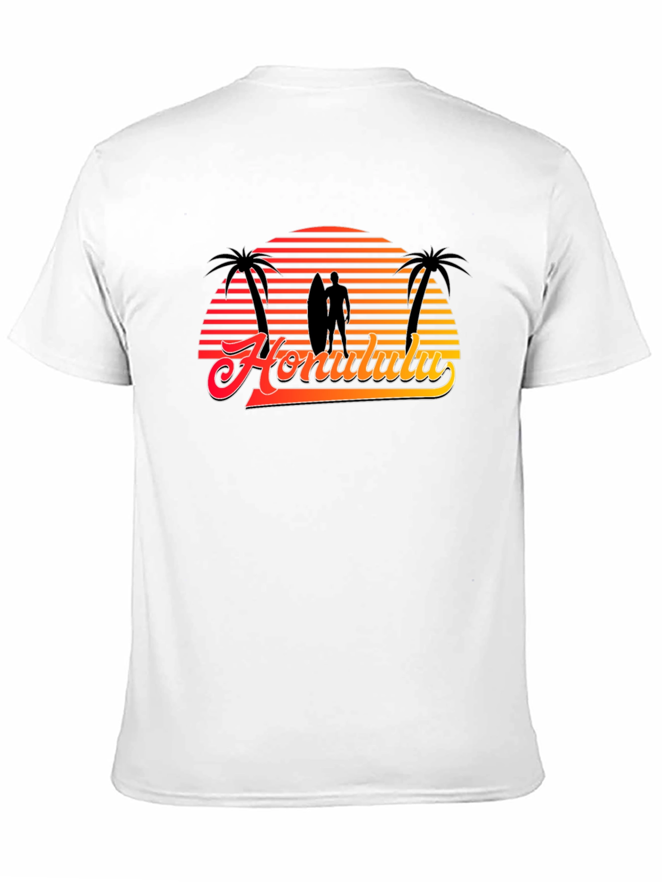 Retro Honolulu Sunset T-Shirt - Surfer Palm Tree Design