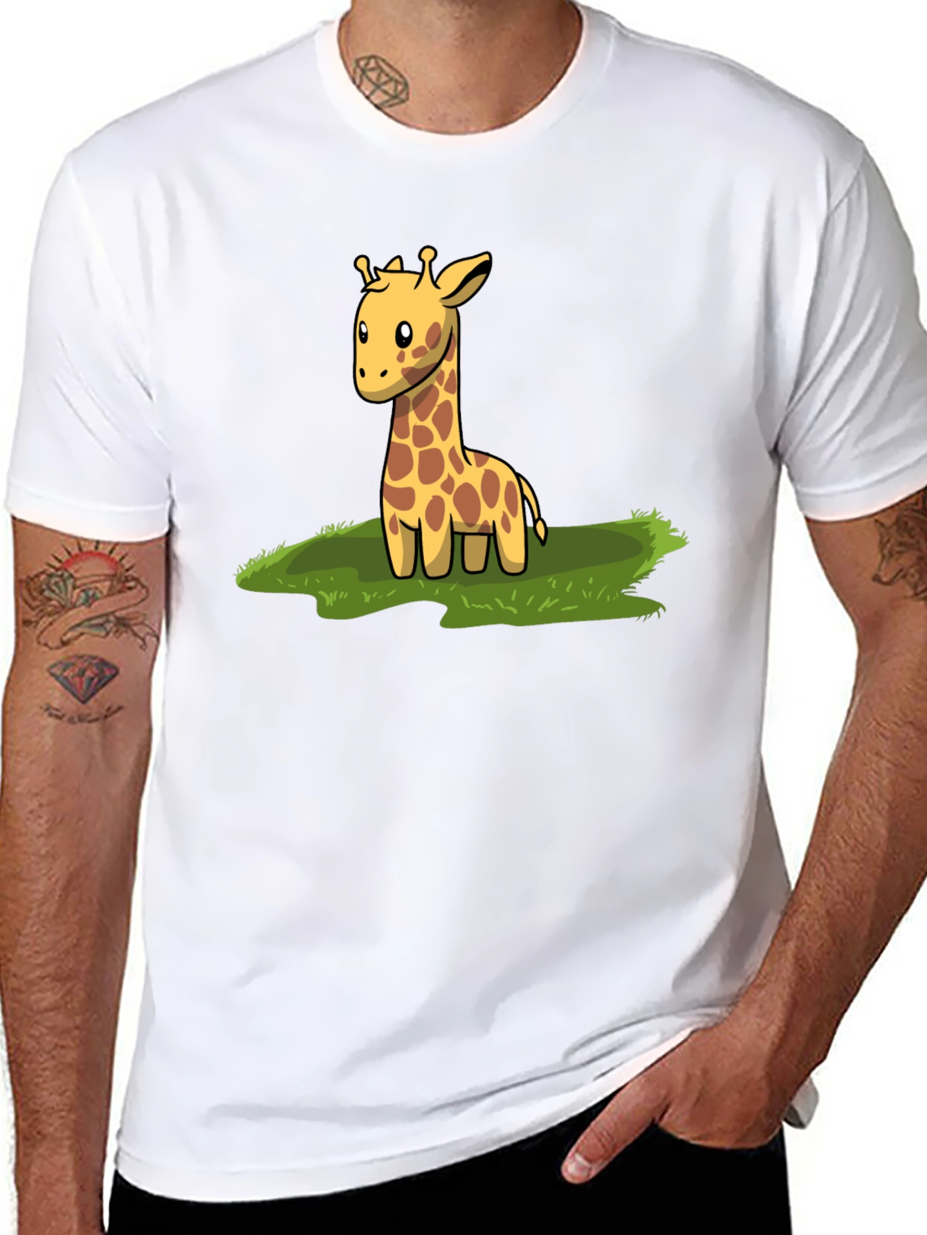 Cute Giraffe Graphic Tee - Black Cotton T-Shirt