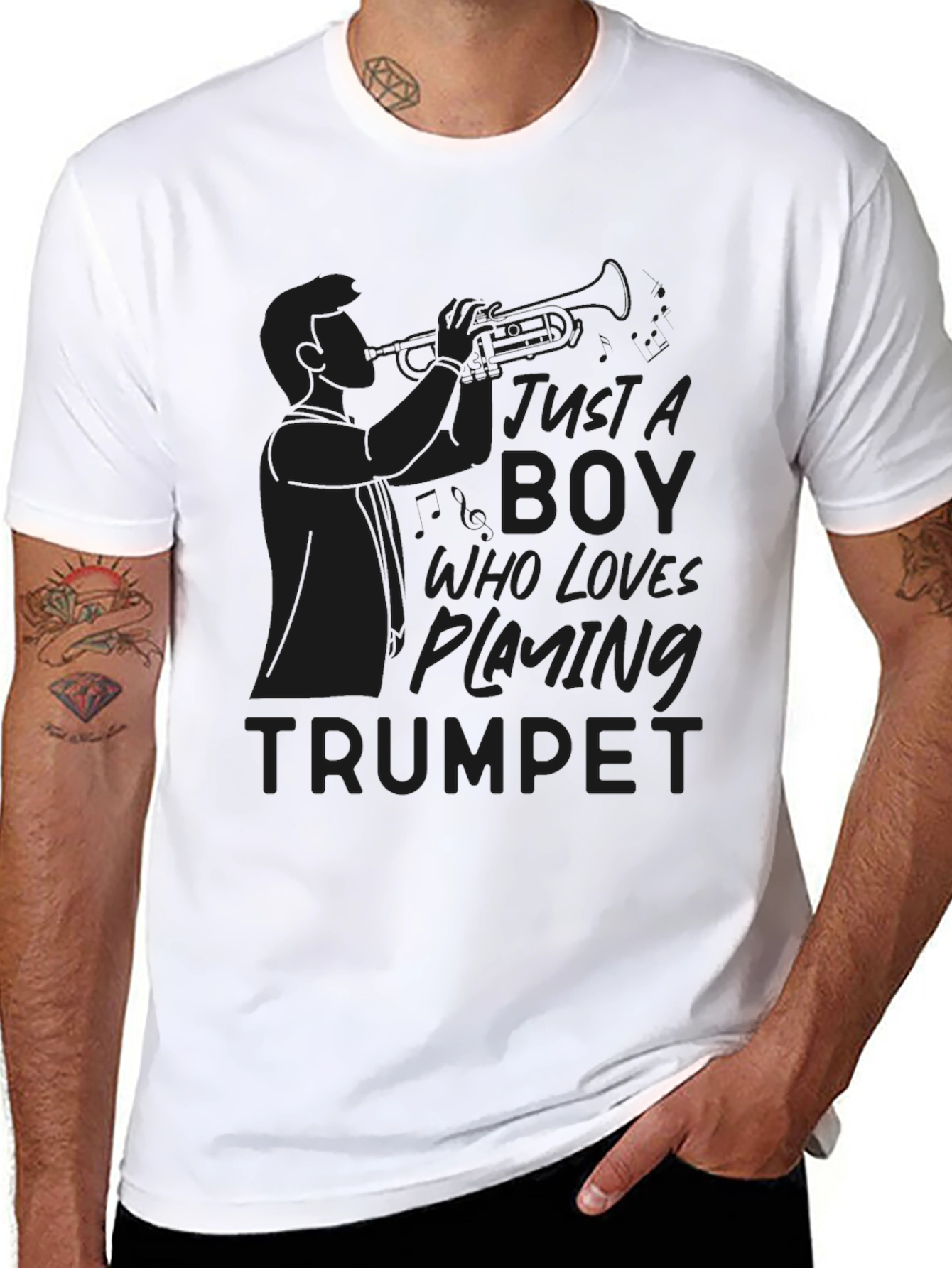 Just A Boy Who Loves Playing Trumpet Black T-Shirt