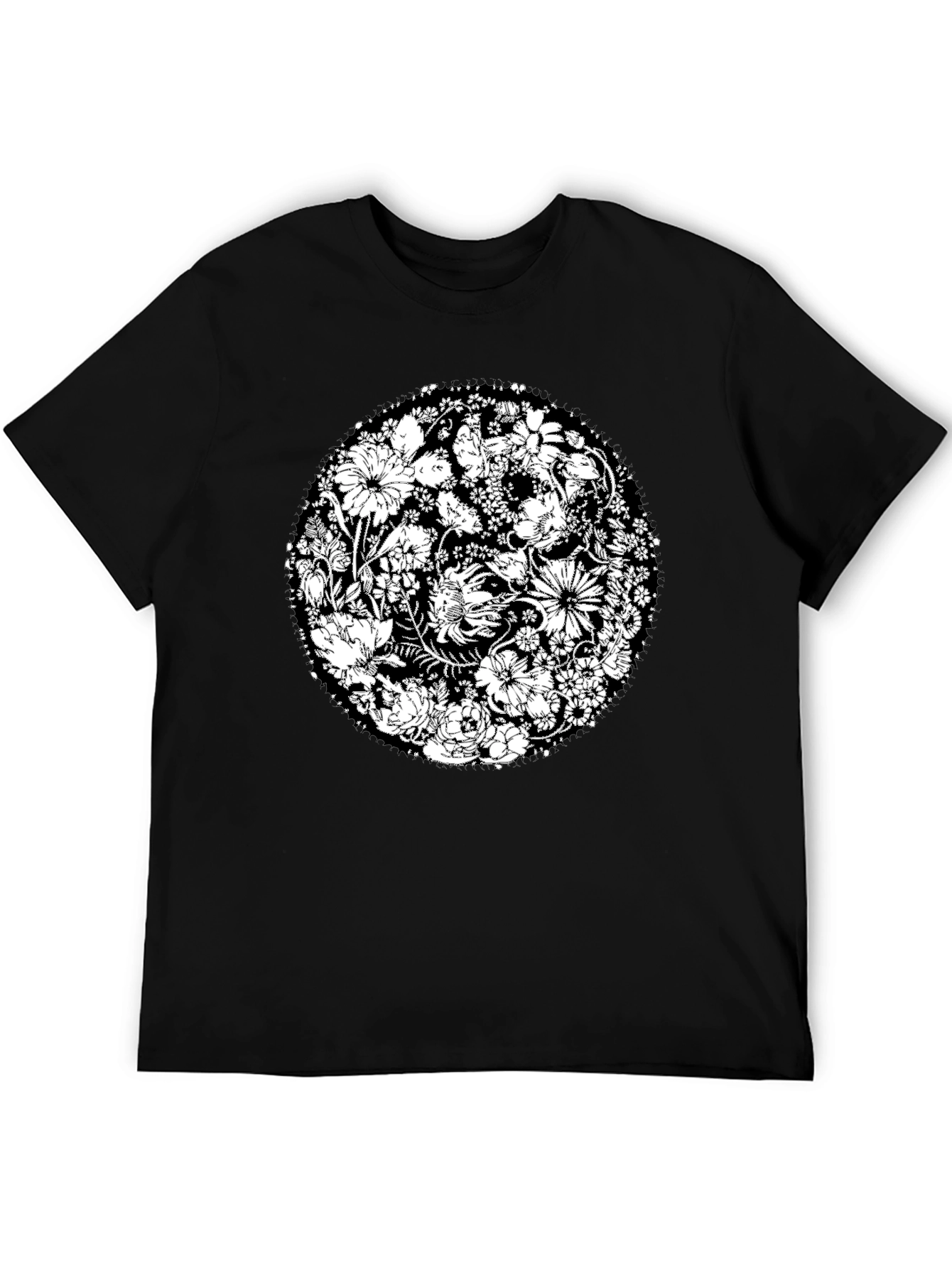 Floral Mandala Graphic Tee - Black Cotton T-Shirt
