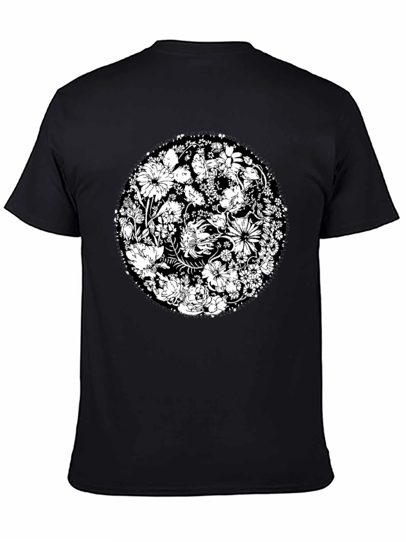 Floral Mandala Graphic Tee - Black Cotton T-Shirt