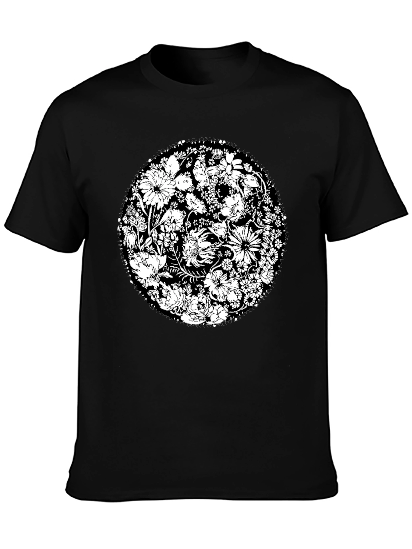 Floral Mandala Graphic Tee - Black Cotton T-Shirt