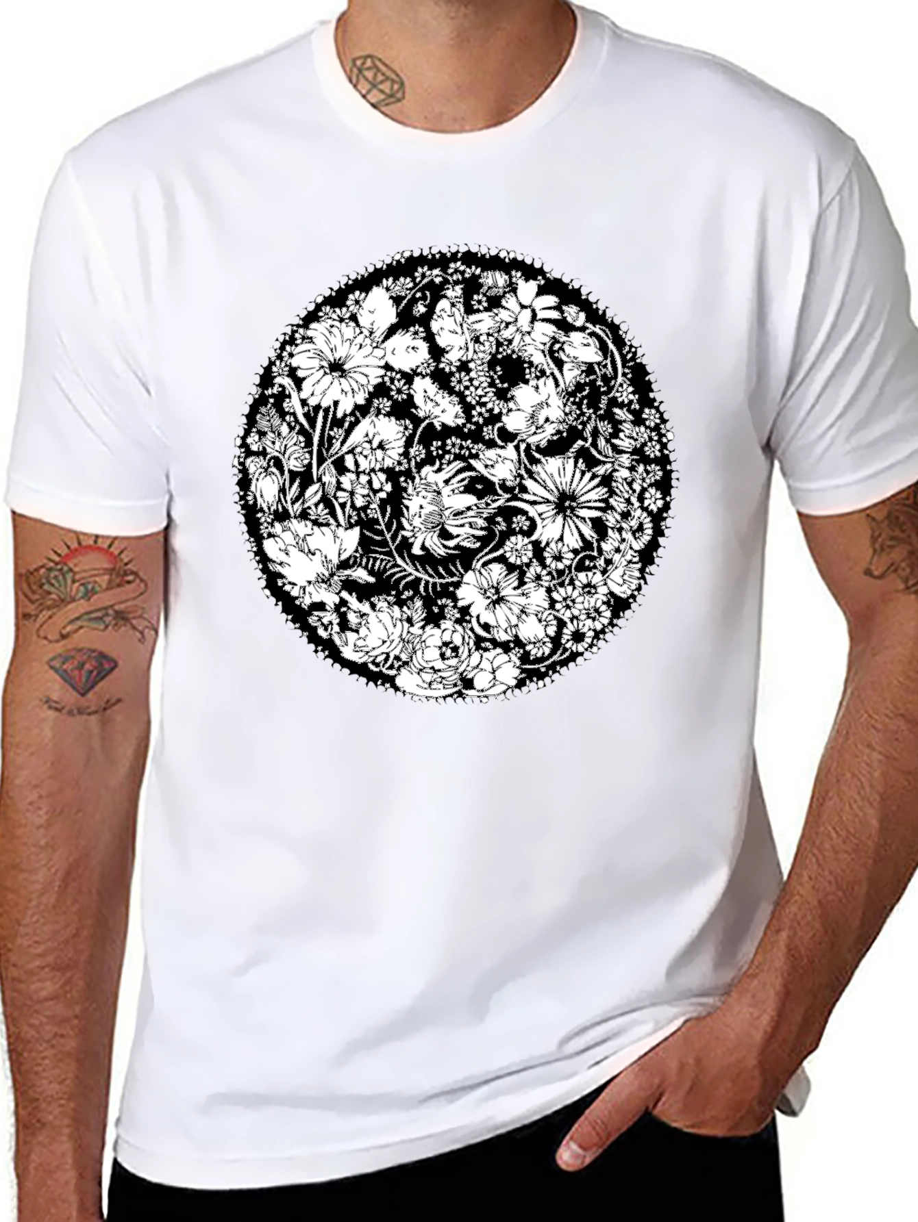 Floral Mandala Graphic Tee - Black Cotton T-Shirt
