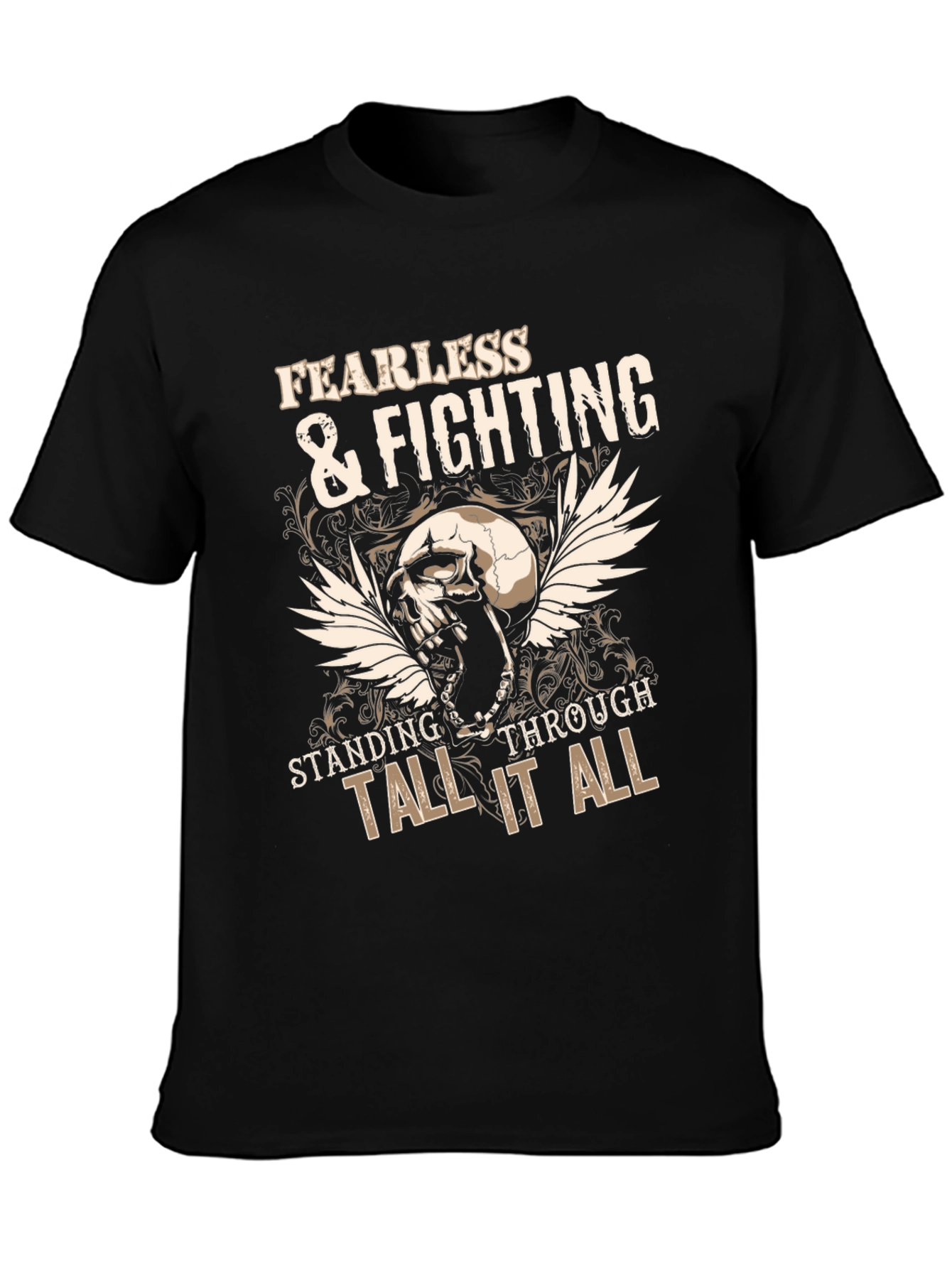 Fearless & Fighting Skull Graphic Tee - Black