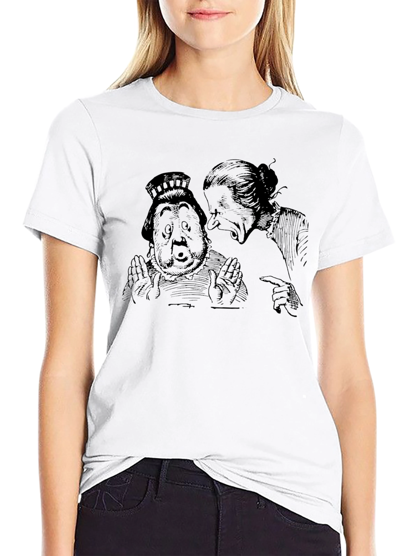 Black T-Shirt with Alice in Wonderland Illustration