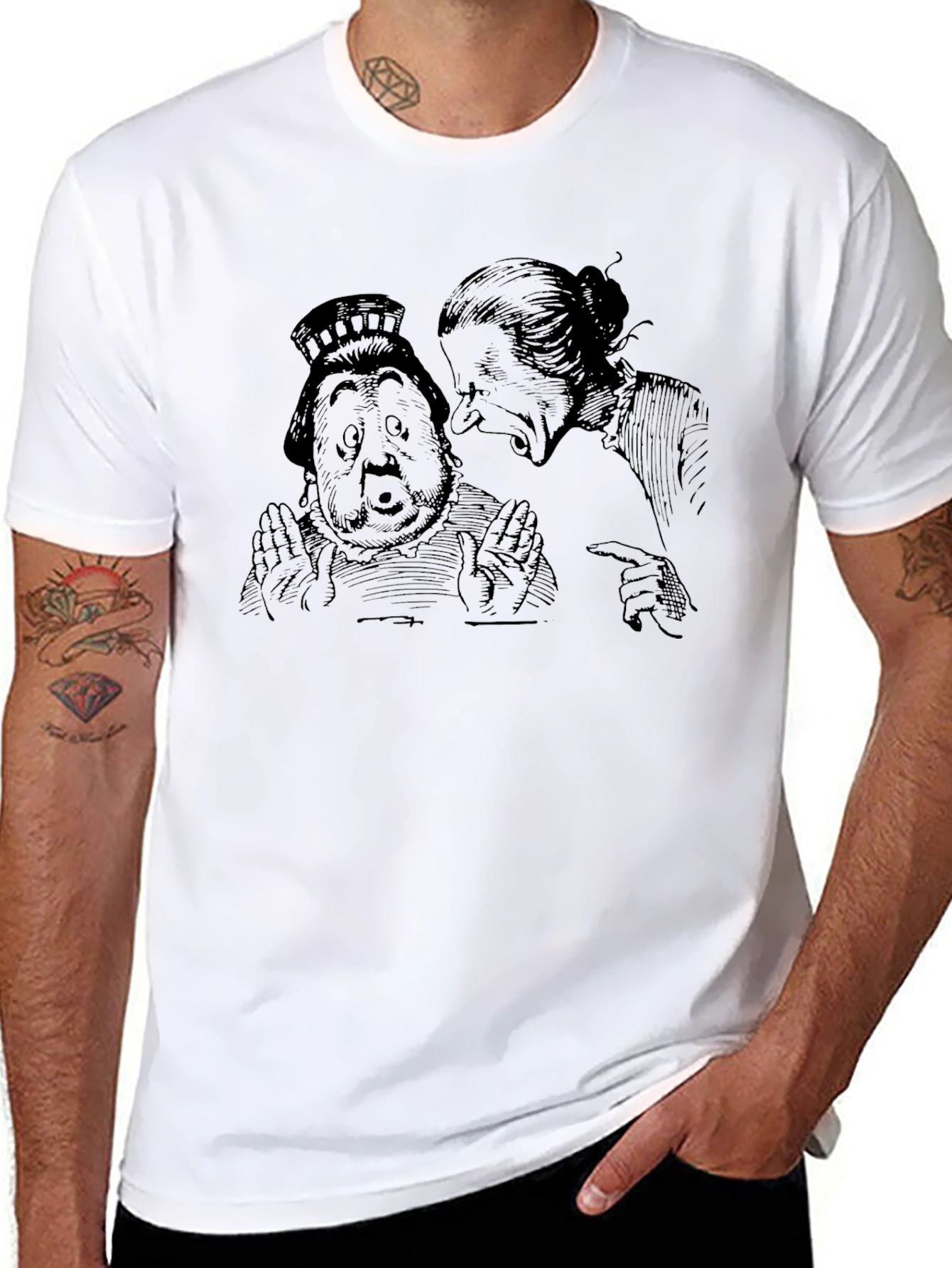 Black T-Shirt with Alice in Wonderland Illustration