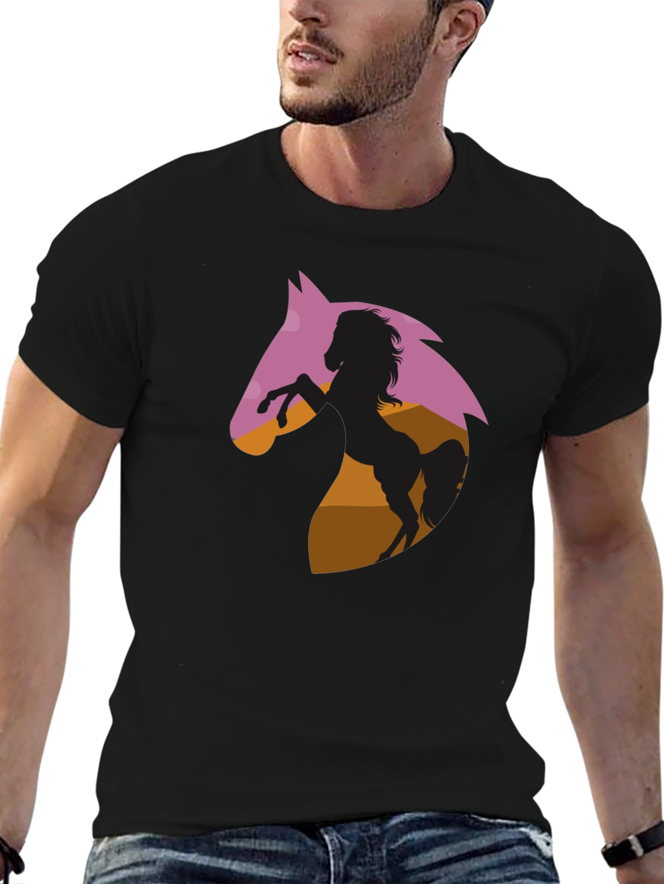 Horse Silhouette Graphic Tee - Black