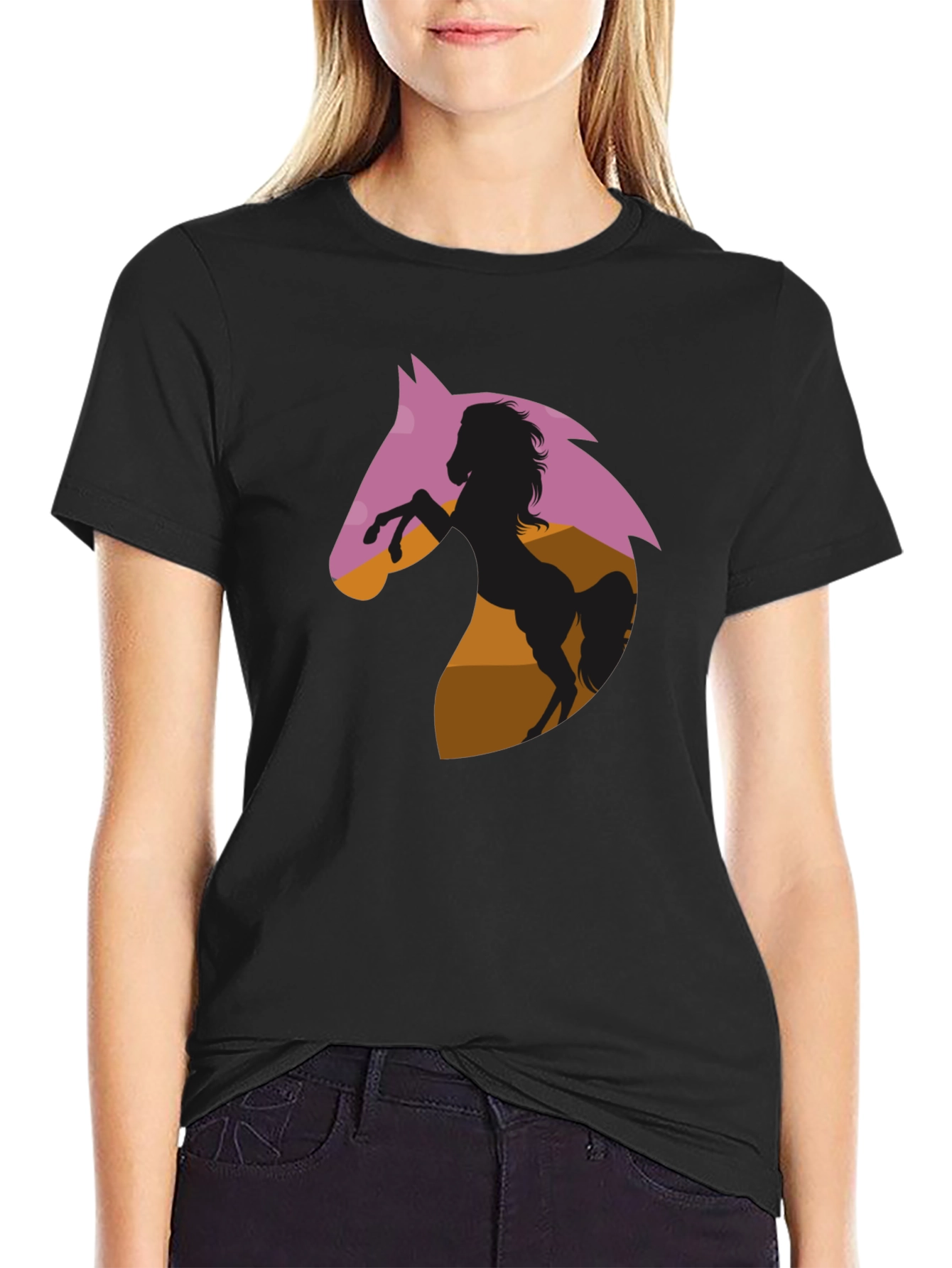 Horse Silhouette Graphic Tee - Black