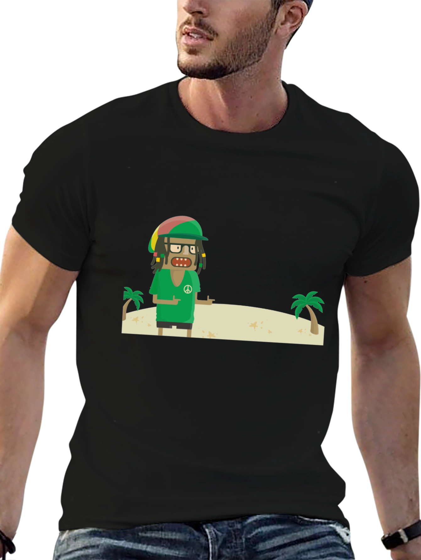Rasta Cartoon T-Shirt - Peace and Palm Trees