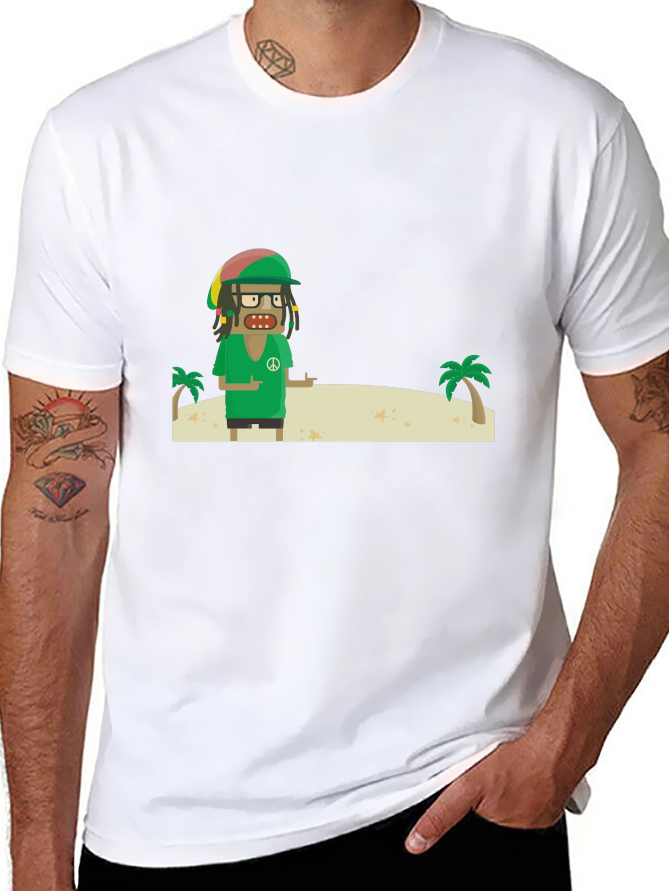 Rasta Cartoon T-Shirt - Peace and Palm Trees