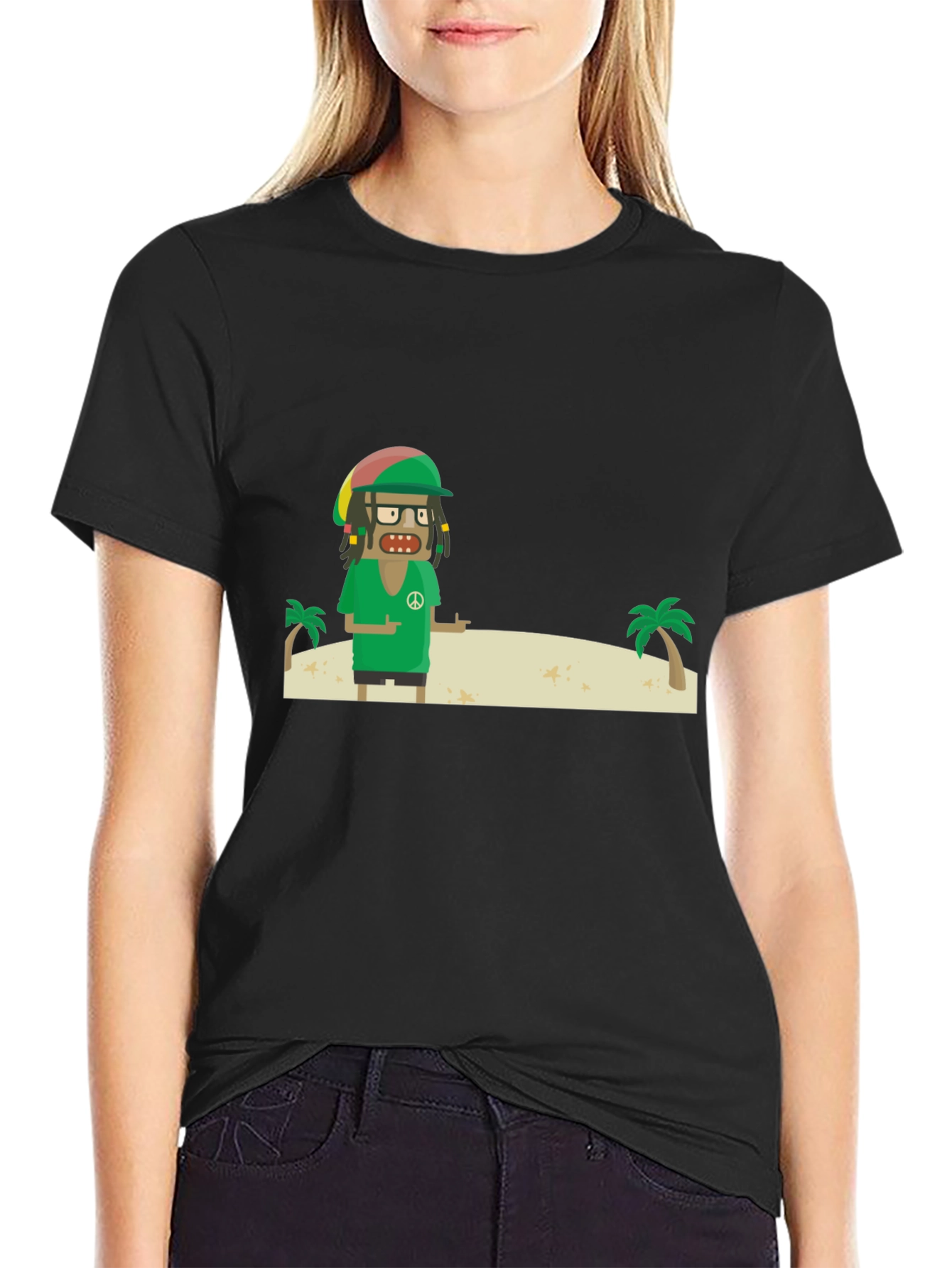 Rasta Cartoon T-Shirt - Peace and Palm Trees