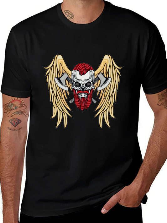Skull Axes Wings Graphic Tee - Black