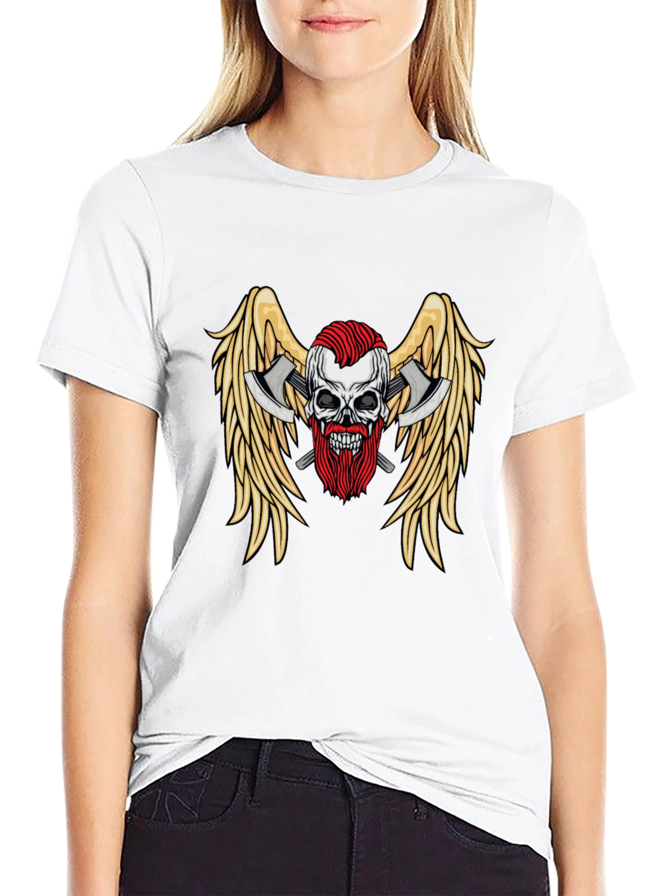 Skull Axes Wings Graphic Tee - Black