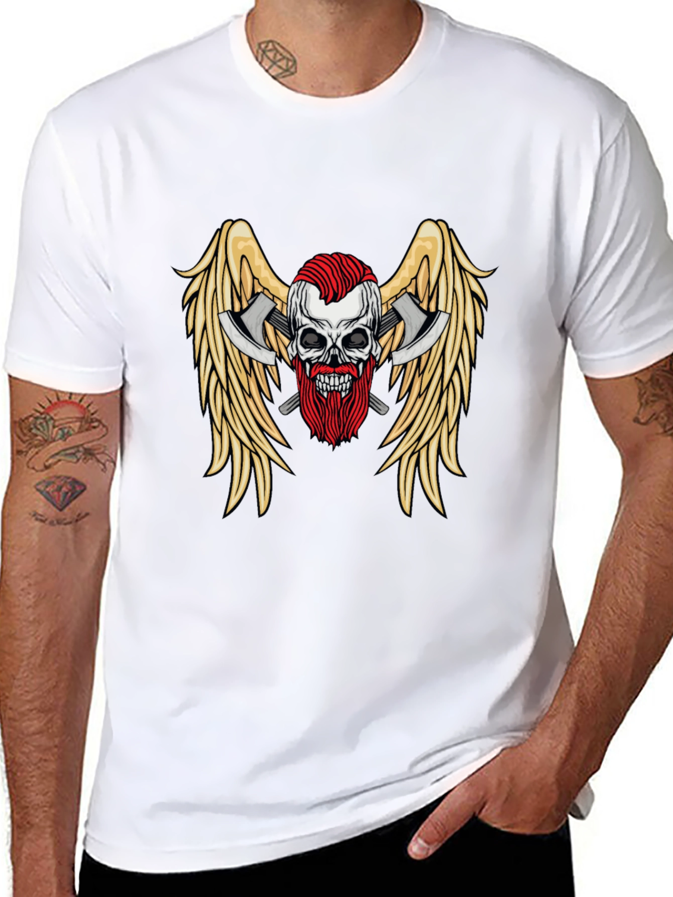 Skull Axes Wings Graphic Tee - Black