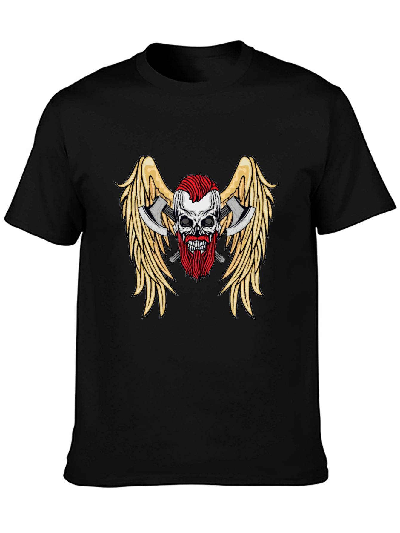 Skull Axes Wings Graphic Tee - Black