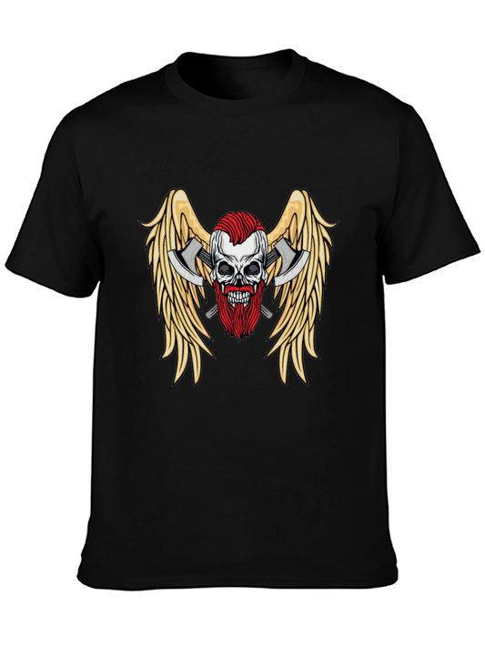 Skull Axes Wings Graphic Tee - Black