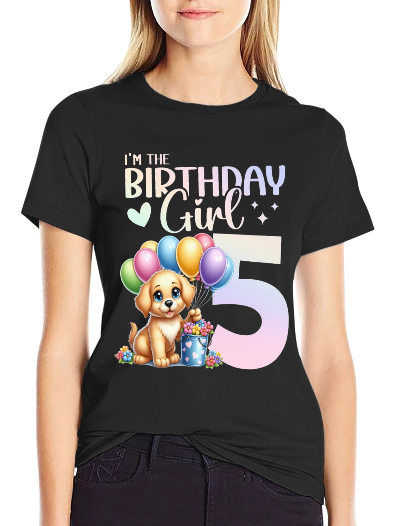 Birthday Girl 5th Birthday Dog T-Shirt