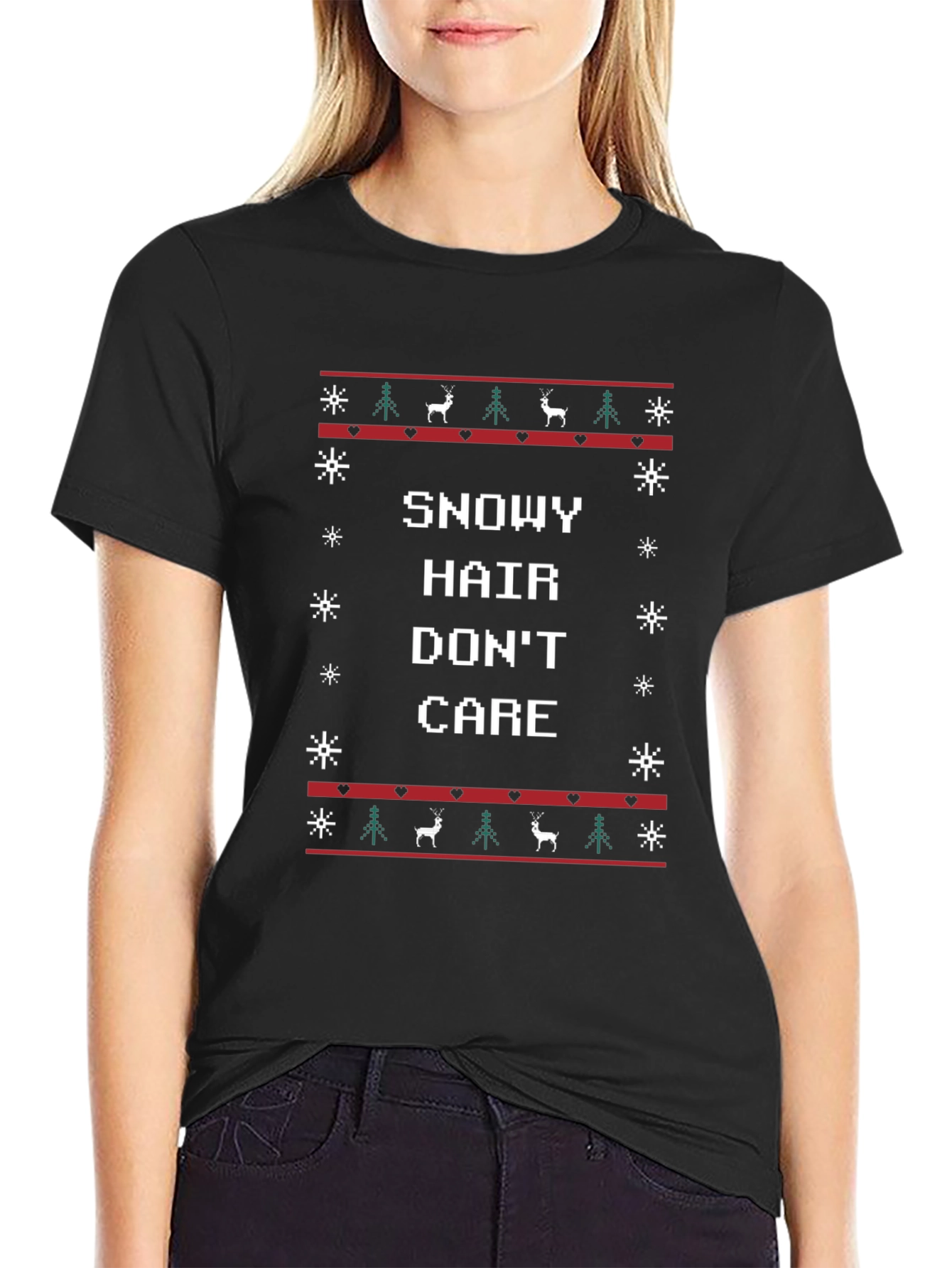 Snowy Hair Dont Care Christmas T-Shirt