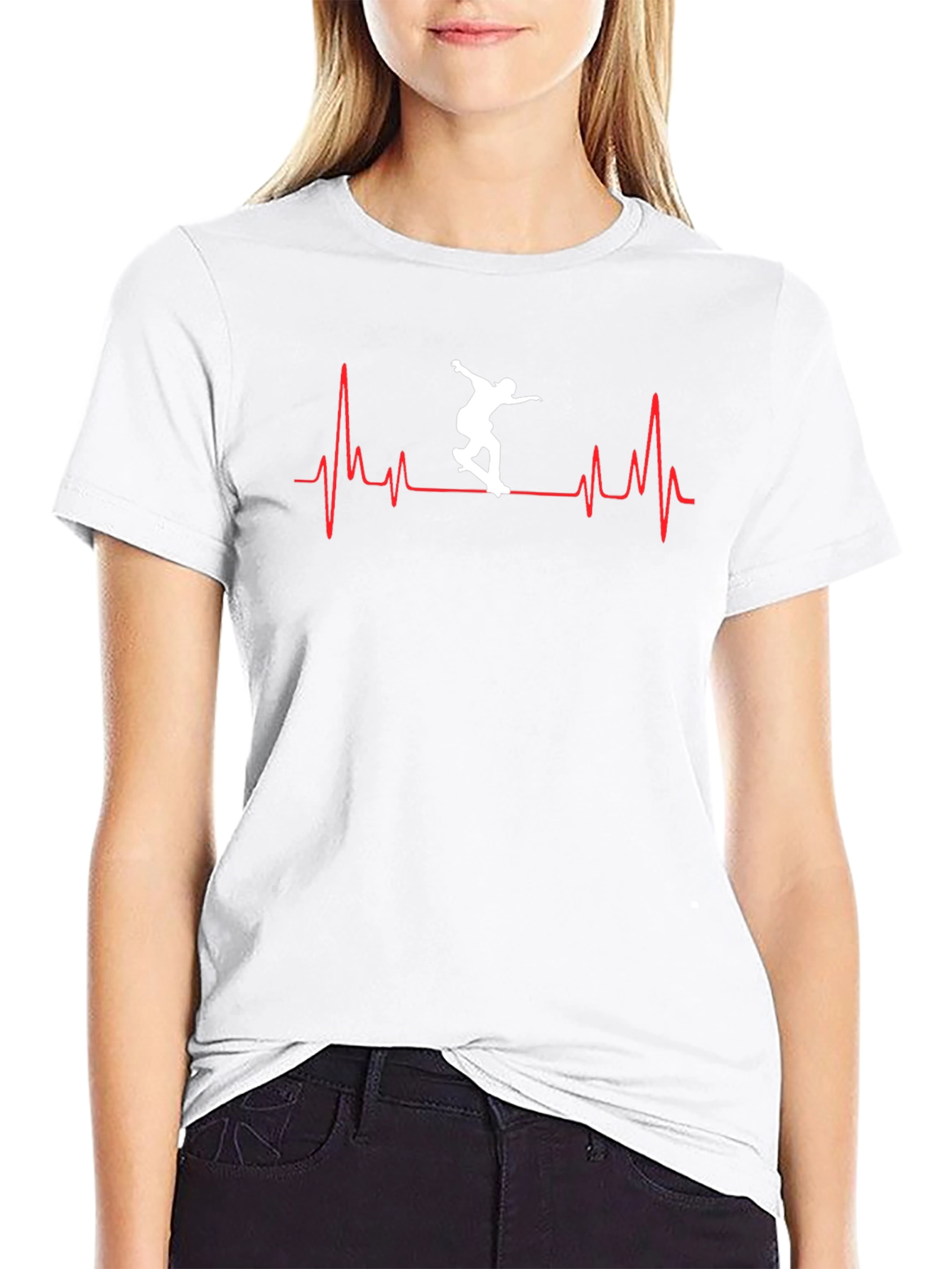 Skateboarding Heartbeat T-Shirt - Cool Black Tee