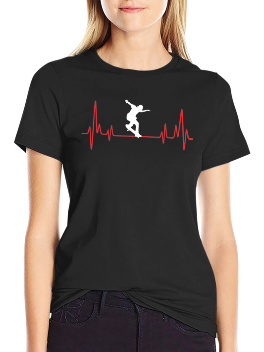 Skateboarding Heartbeat T-Shirt - Cool Black Tee