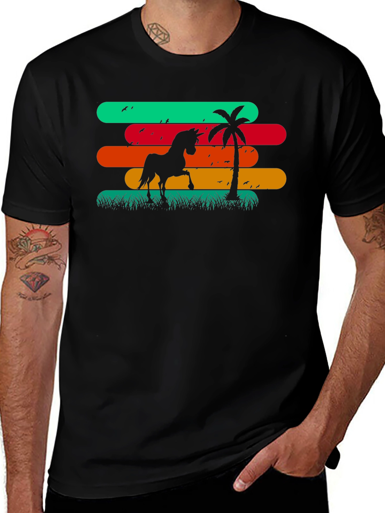 Retro Horse & Palm Tree Graphic T-Shirt