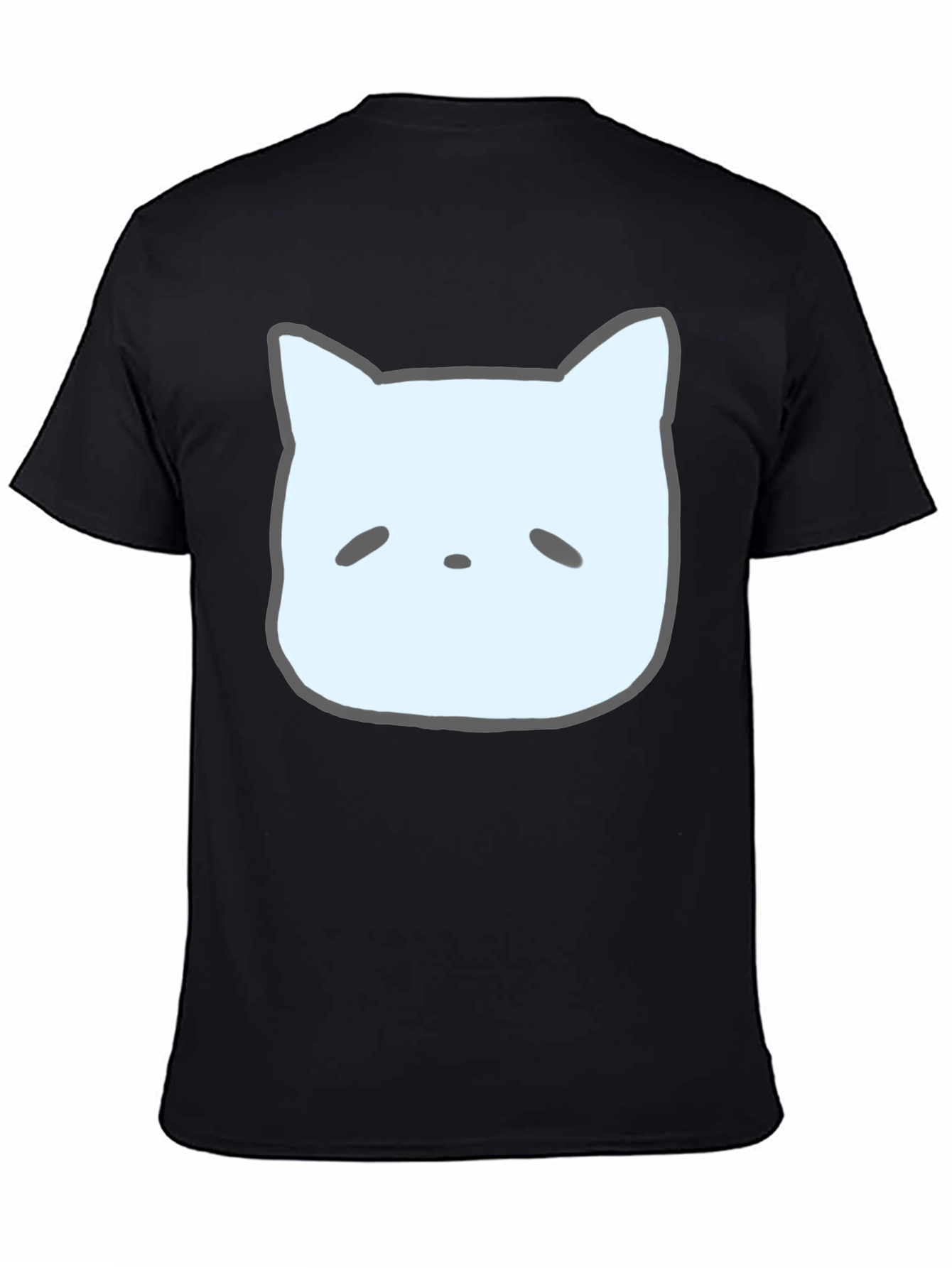 Cute Cat Face Graphic Tee - Casual Black T-Shirt