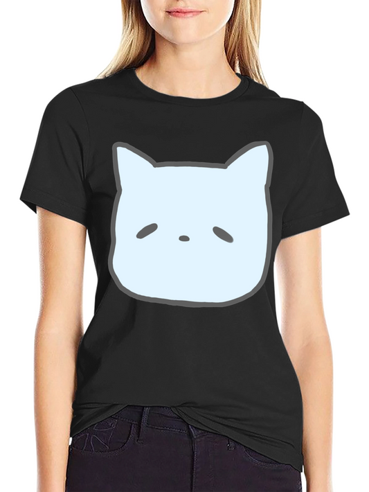 Cute Cat Face Graphic Tee - Casual Black T-Shirt
