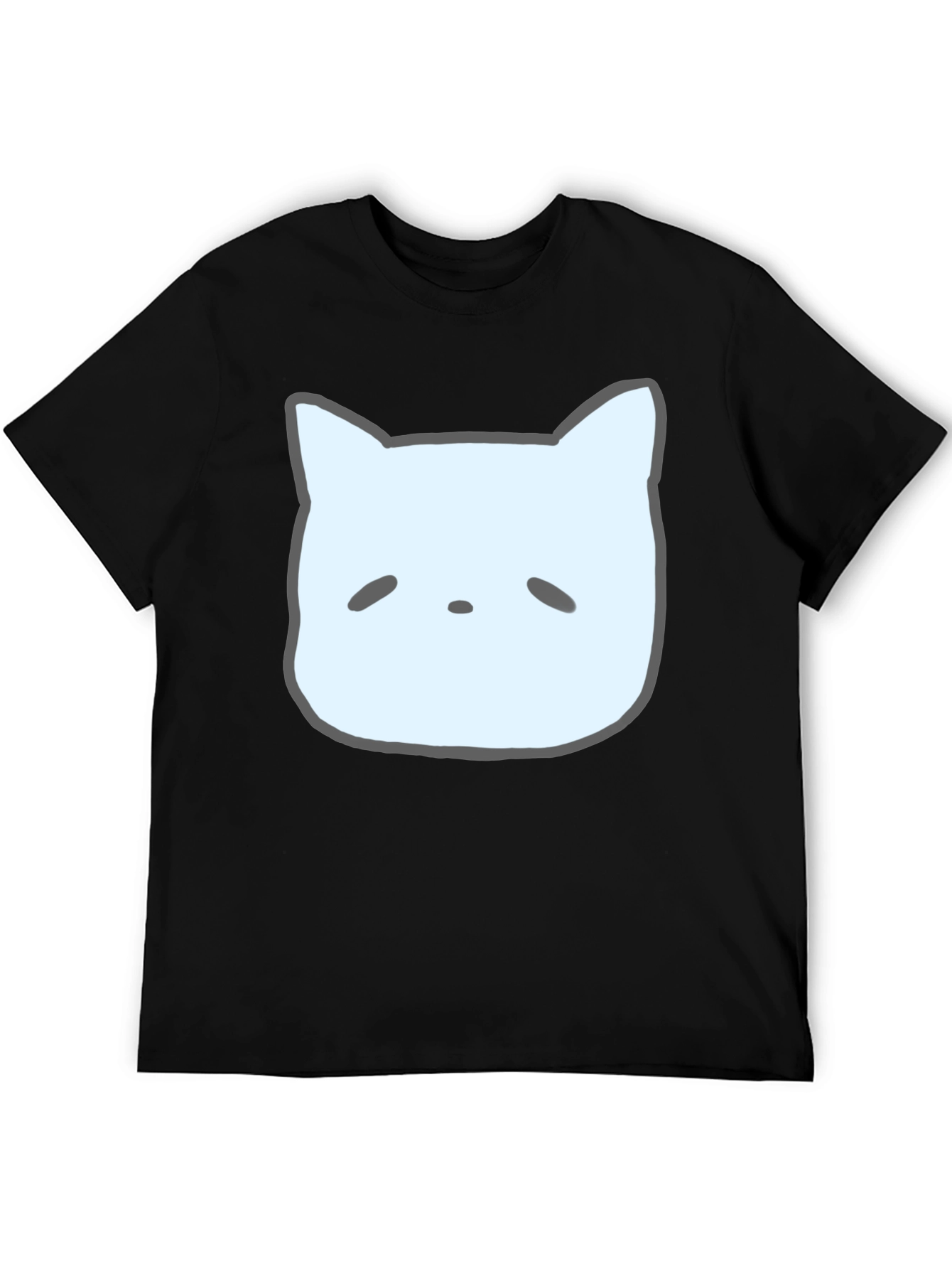 Cute Cat Face Graphic Tee - Casual Black T-Shirt