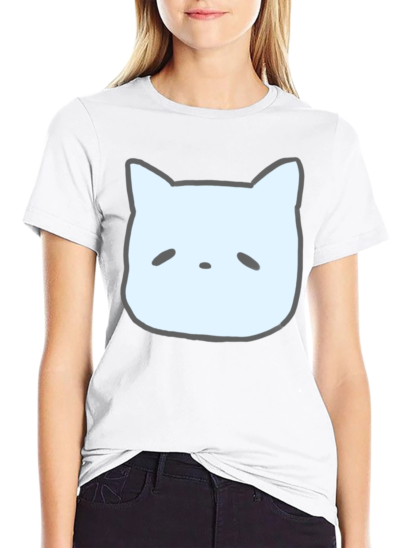 Cute Cat Face Graphic Tee - Casual Black T-Shirt