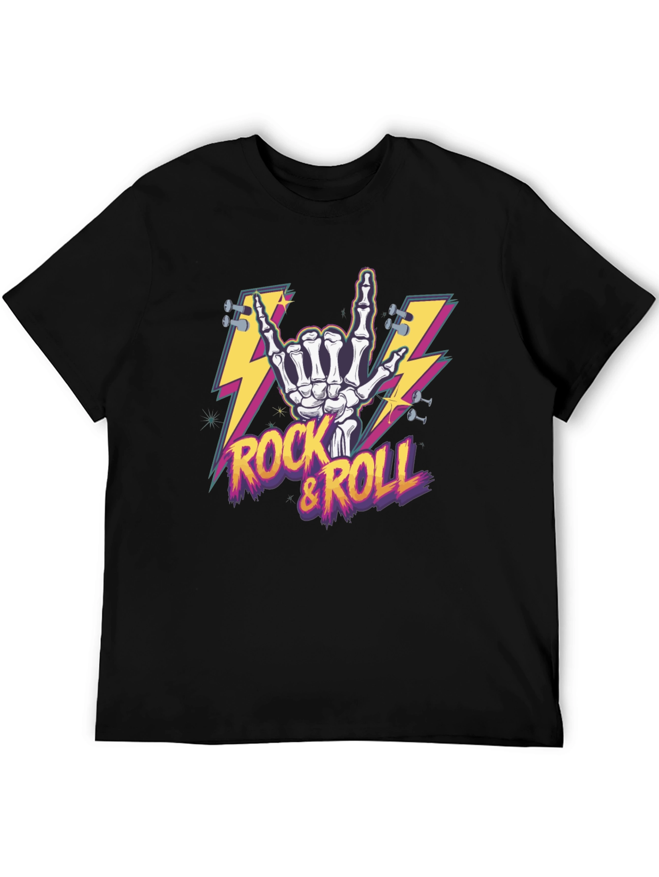Rock & Roll Skeleton Hand Graphic T-Shirt