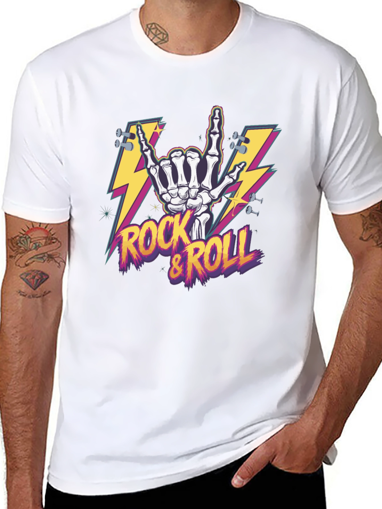 Rock & Roll Skeleton Hand Graphic T-Shirt