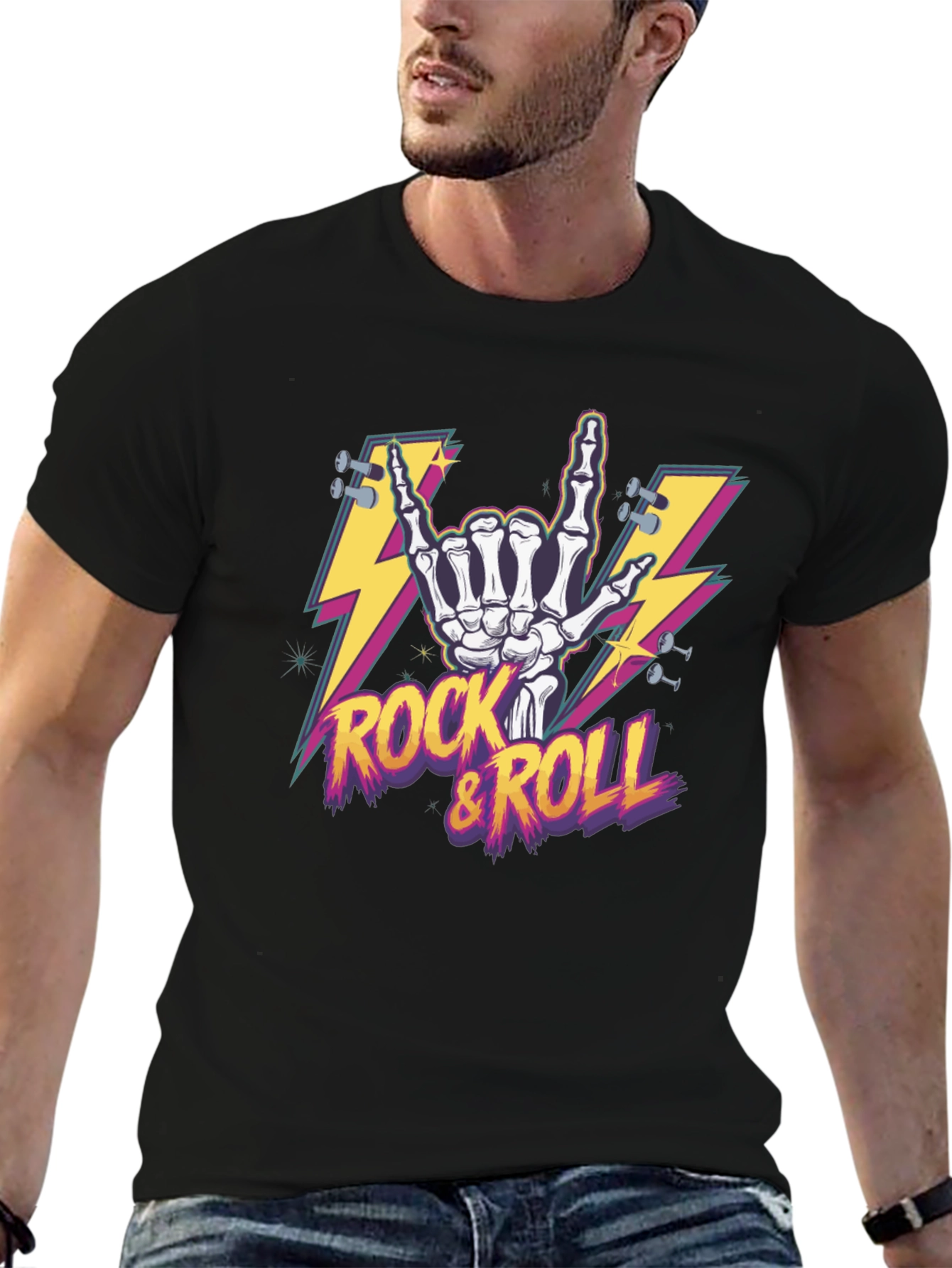Rock & Roll Skeleton Hand Graphic T-Shirt