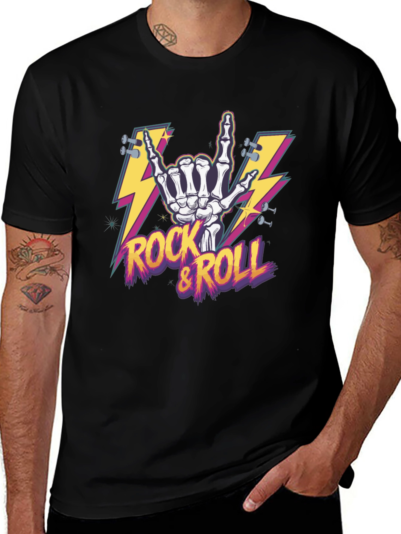 Rock & Roll Skeleton Hand Graphic T-Shirt