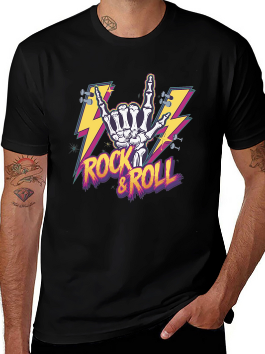 Rock & Roll Skeleton Hand Graphic T-Shirt