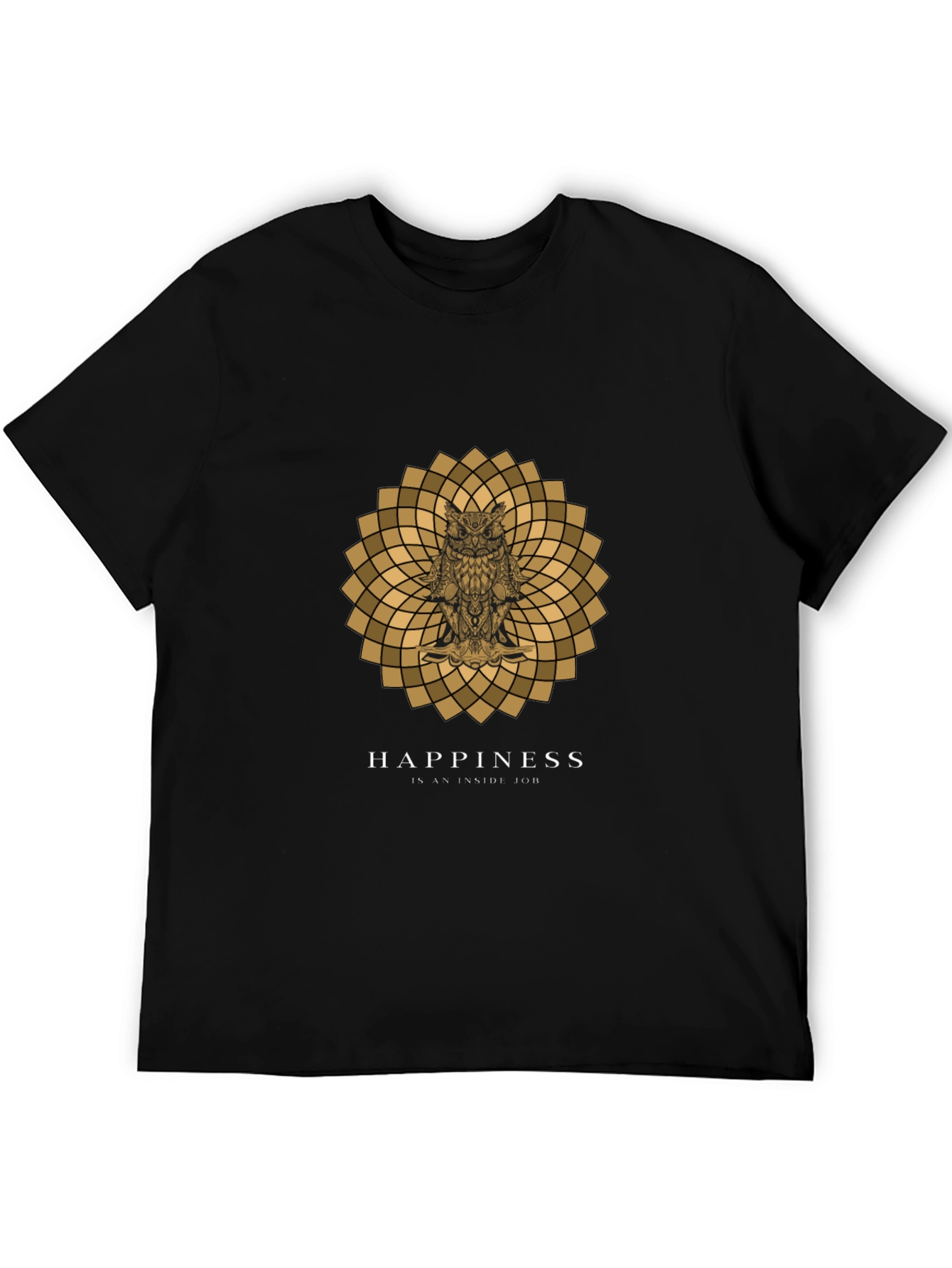 Owl Mandala Graphic Print Black T-Shirt