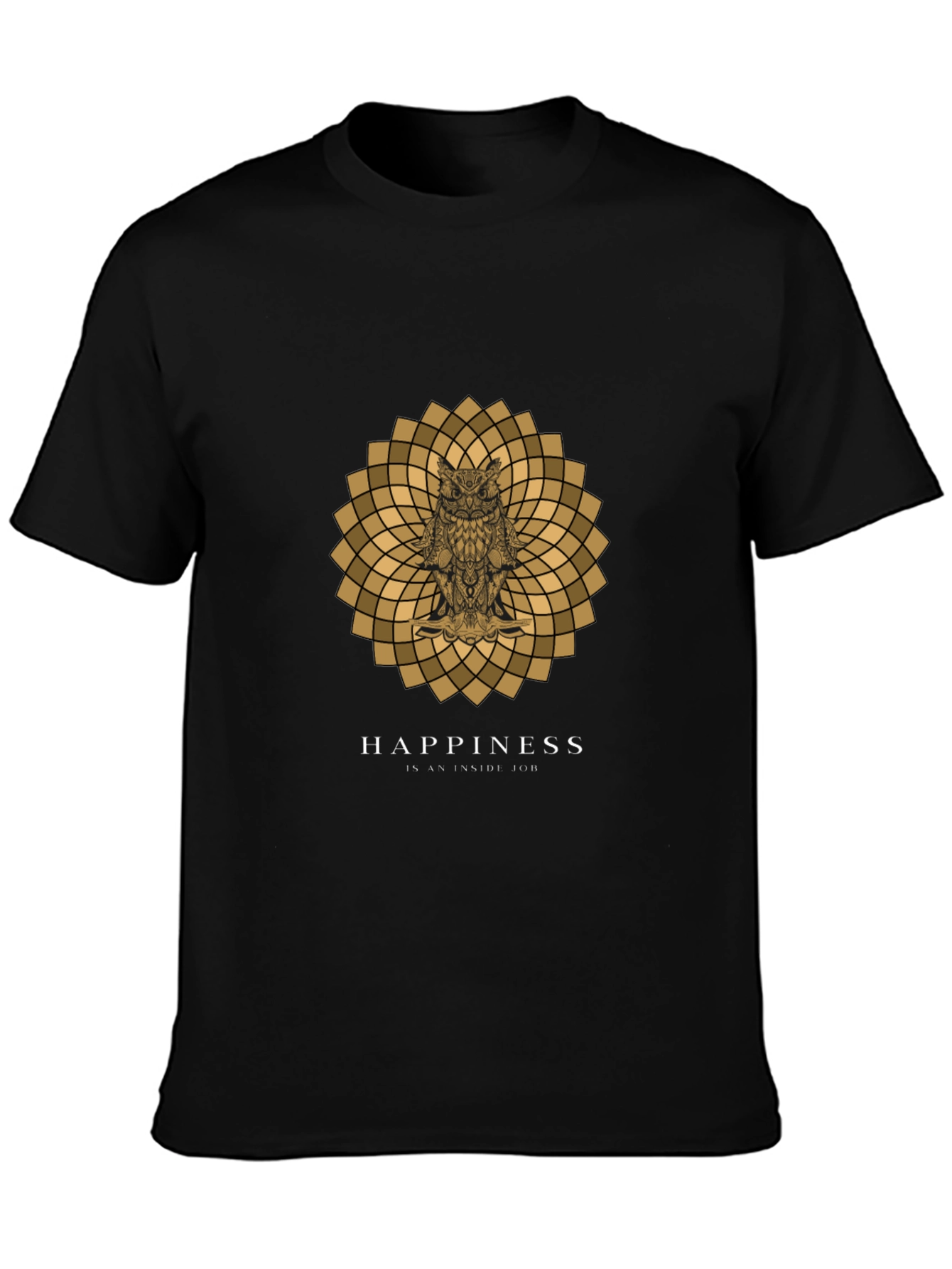 Owl Mandala Graphic Print Black T-Shirt