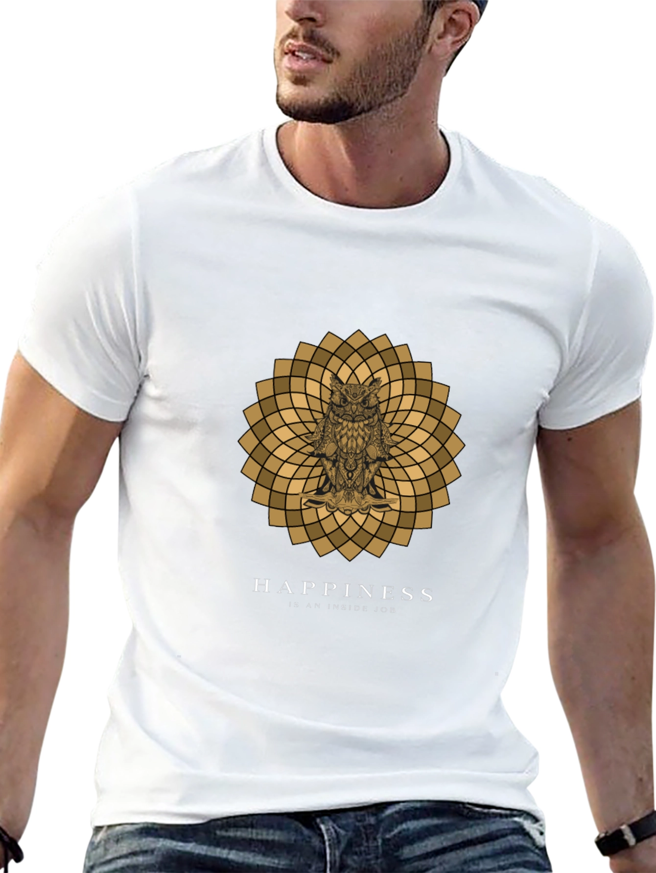 Owl Mandala Graphic Print Black T-Shirt
