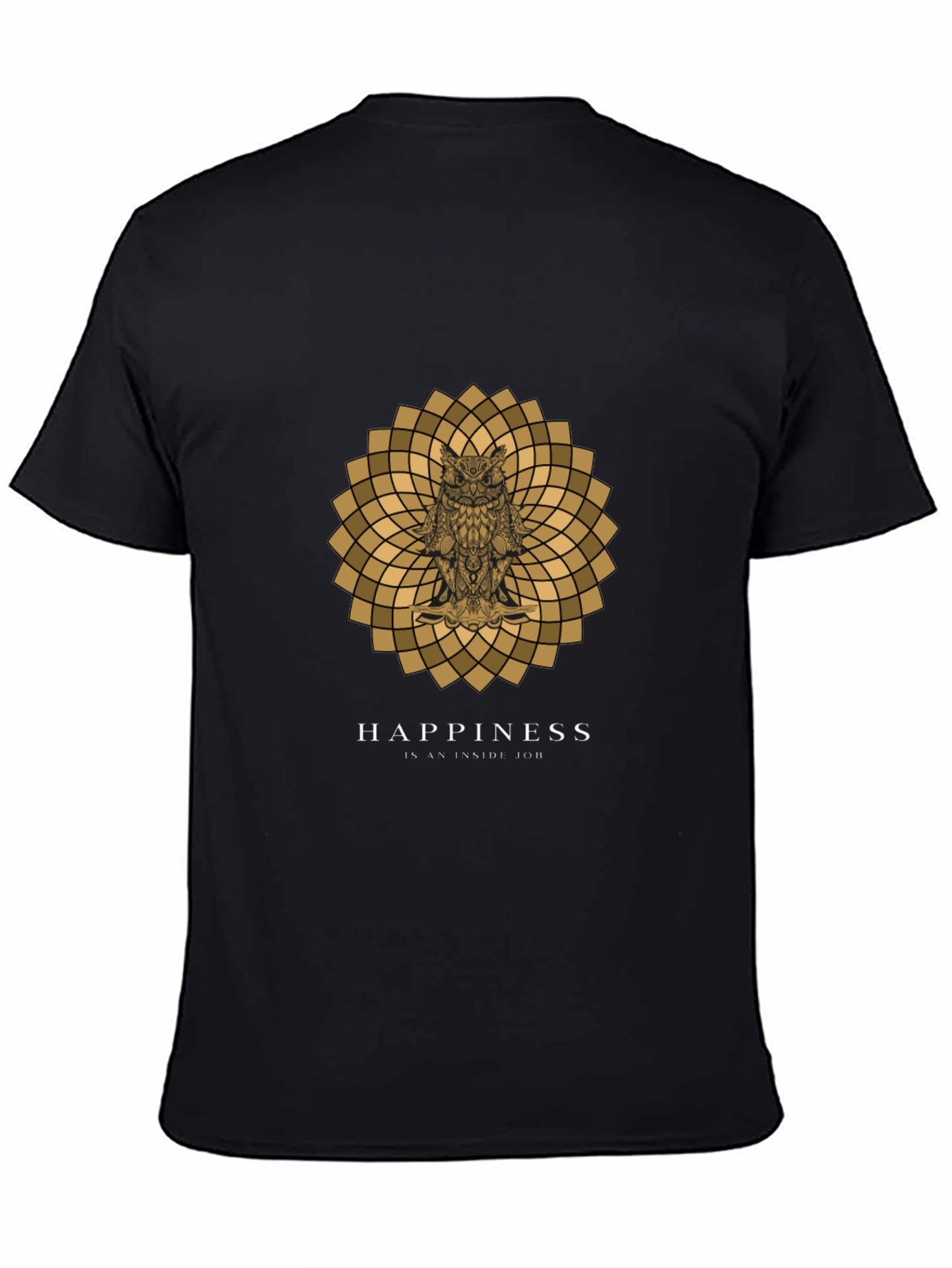 Owl Mandala Graphic Print Black T-Shirt