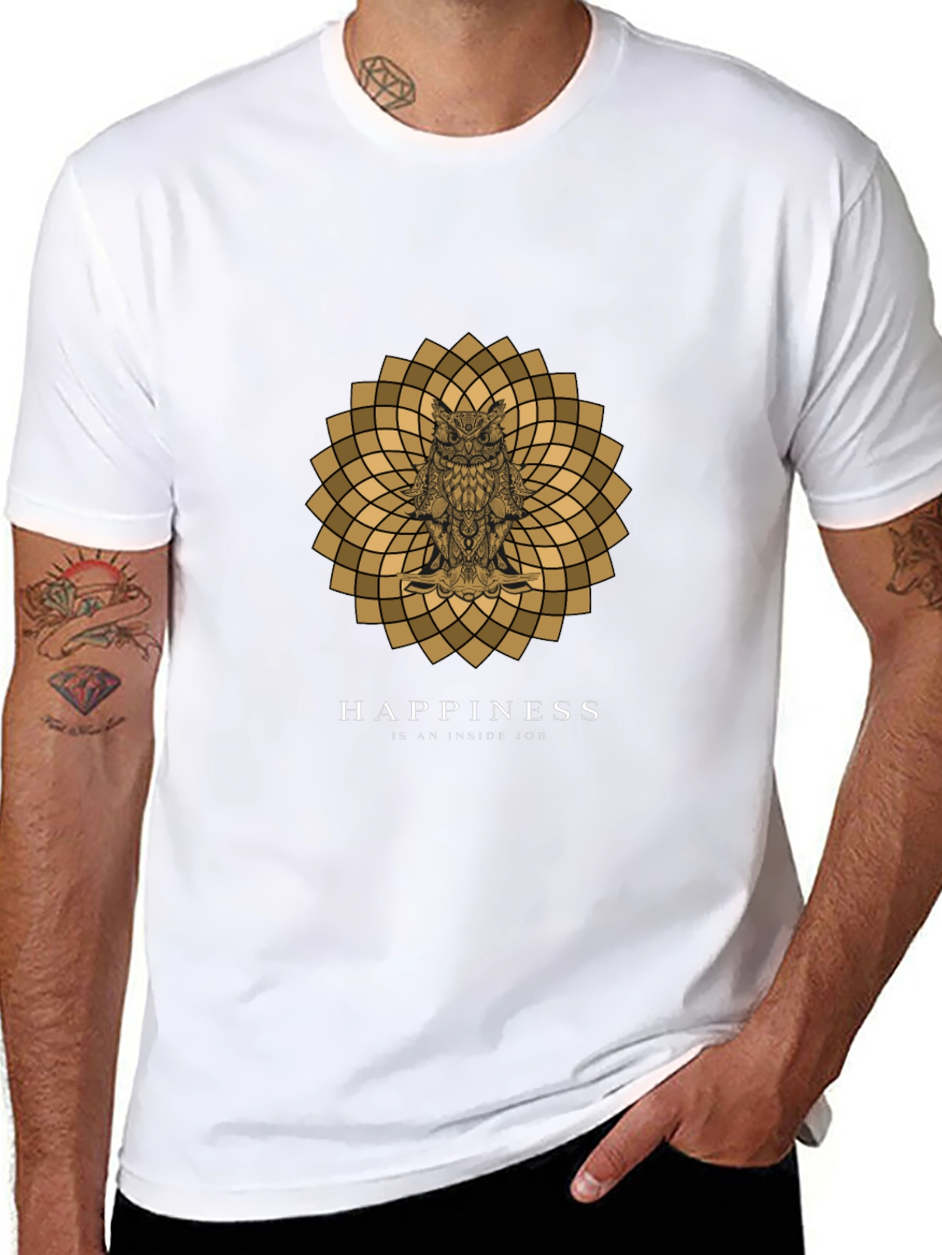Owl Mandala Graphic Print Black T-Shirt