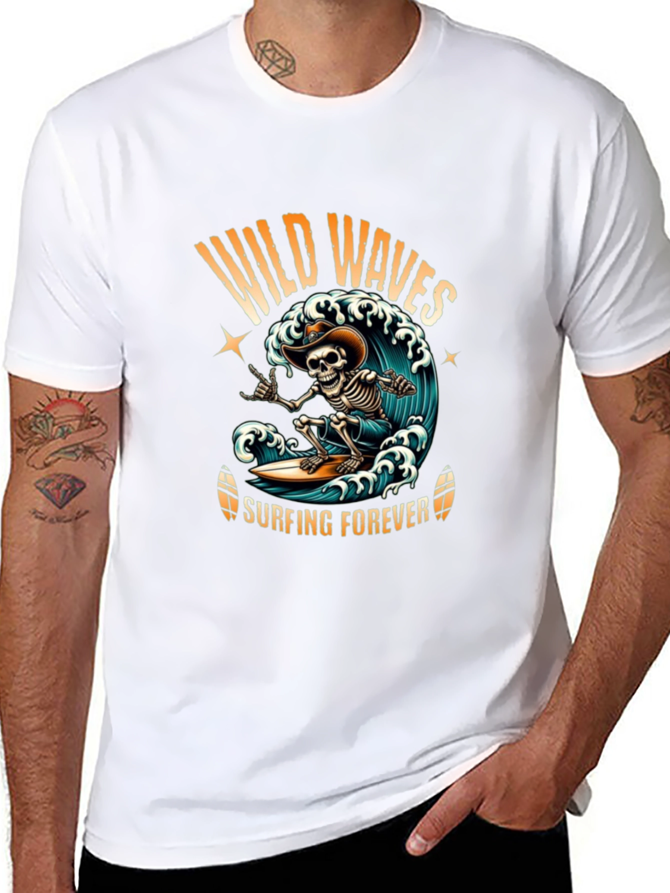 Wild Waves Surfing Skeleton T-Shirt
